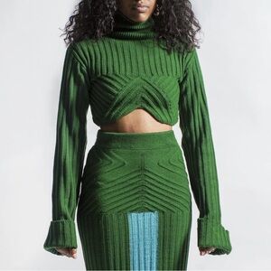 Hanifa Emerald Green Ribbed Turtleneck Sweater